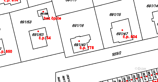 Svinov 778, Ostrava na parcele st. 691/40 v KÚ Svinov, Katastrální mapa