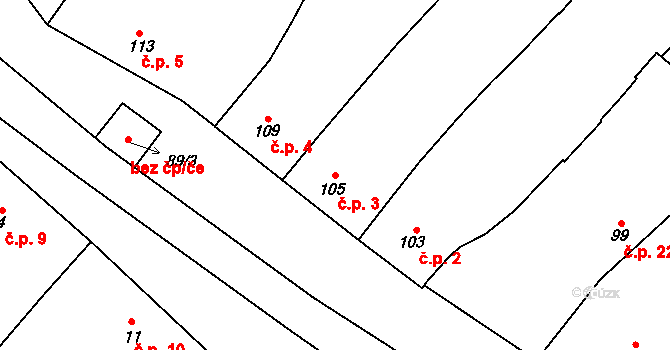 Březka 3, Velká Bíteš na parcele st. 105 v KÚ Březka u Velké Bíteše, Katastrální mapa