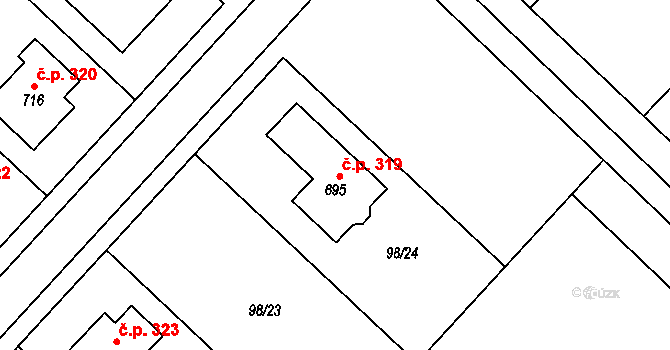 Kvítkovice 319, Otrokovice na parcele st. 695 v KÚ Kvítkovice u Otrokovic, Katastrální mapa