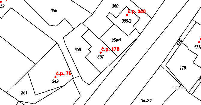 Dolní Ves 178, Fryšták na parcele st. 357 v KÚ Dolní Ves, Katastrální mapa