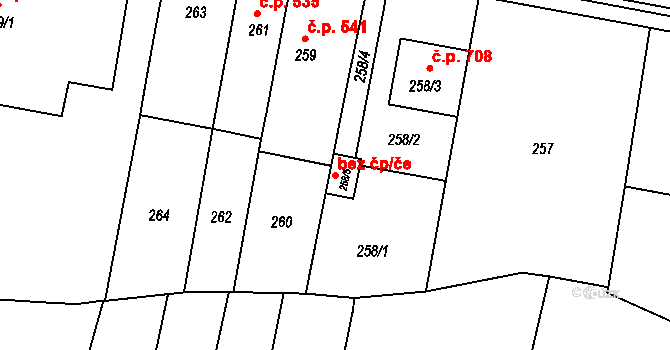 Střelice 39832317 na parcele st. 258/5 v KÚ Střelice u Brna, Katastrální mapa