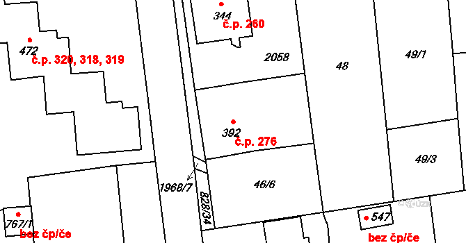 Louky 276, Zlín na parcele st. 392 v KÚ Louky nad Dřevnicí, Katastrální mapa