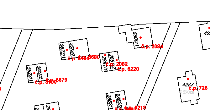 Zlín 2082 na parcele st. 2881/1 v KÚ Zlín, Katastrální mapa