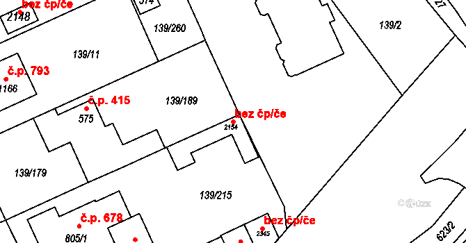 Třebíč 42672317 na parcele st. 2154 v KÚ Podklášteří, Katastrální mapa