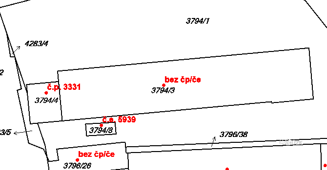 Ústí nad Labem 43169317 na parcele st. 3794/3 v KÚ Ústí nad Labem, Katastrální mapa