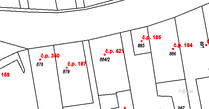 Píšť 421 na parcele st. 884/2 v KÚ Píšť, Katastrální mapa