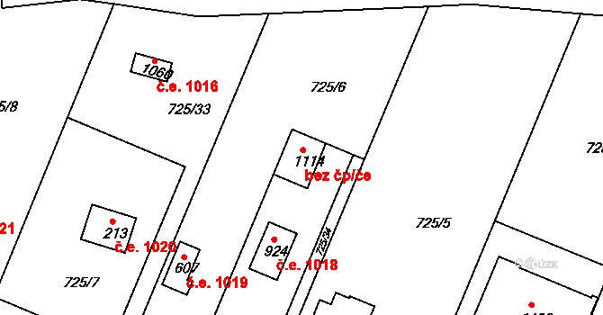 Kamenice 45542317 na parcele st. 1114 v KÚ Těptín, Katastrální mapa