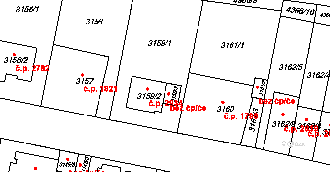 Teplice 47596317 na parcele st. 3159/3 v KÚ Teplice, Katastrální mapa