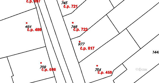 Ostrožské Předměstí 817, Uherský Ostroh na parcele st. 977 v KÚ Ostrožské Předměstí, Katastrální mapa