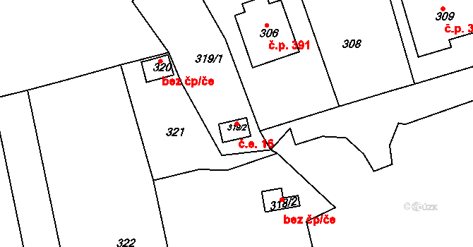 Neštěmice 16, Ústí nad Labem na parcele st. 319/2 v KÚ Neštěmice, Katastrální mapa