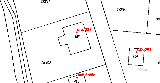 Senomaty 327 na parcele st. 455 v KÚ Senomaty, Katastrální mapa
