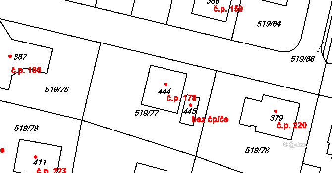 Horoušánky 178, Horoušany na parcele st. 444 v KÚ Horoušany, Katastrální mapa