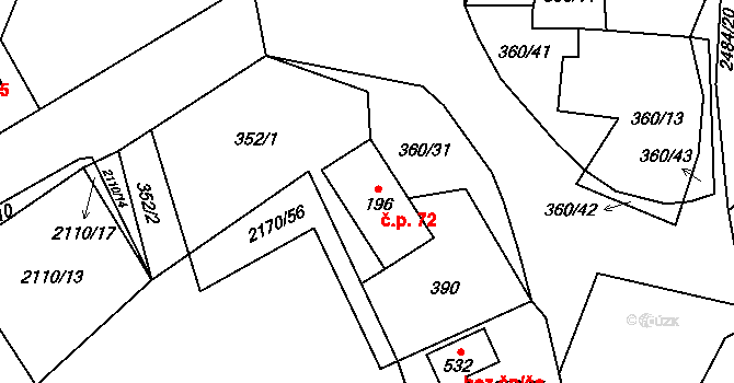 Horní Holetín 72, Holetín na parcele st. 196 v KÚ Holetín, Katastrální mapa