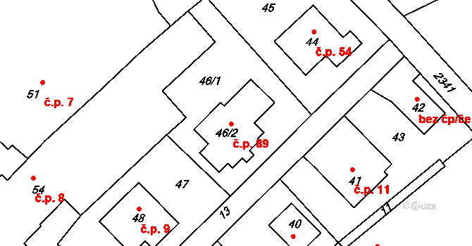 Sirákov 89 na parcele st. 46/2 v KÚ Sirákov, Katastrální mapa