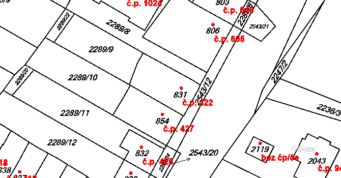 Skuteč 422 na parcele st. 831 v KÚ Skuteč, Katastrální mapa