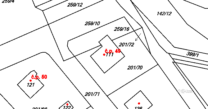 Černov 49 na parcele st. 111 v KÚ Černov, Katastrální mapa