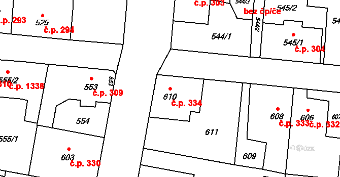 Český Těšín 334 na parcele st. 610 v KÚ Český Těšín, Katastrální mapa