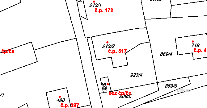Žebrák 317 na parcele st. 213/2 v KÚ Žebrák, Katastrální mapa