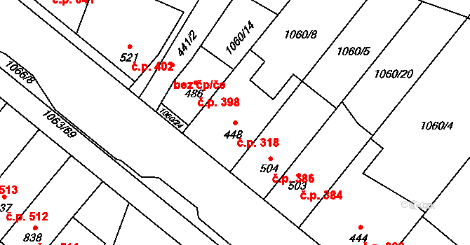 Kamenné Žehrovice 318 na parcele st. 448 v KÚ Kamenné Žehrovice, Katastrální mapa