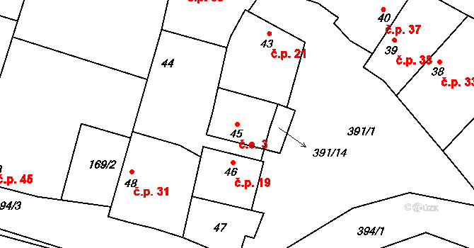 Tmáň 69, Zlonice na parcele st. 45 v KÚ Tmáň, Katastrální mapa