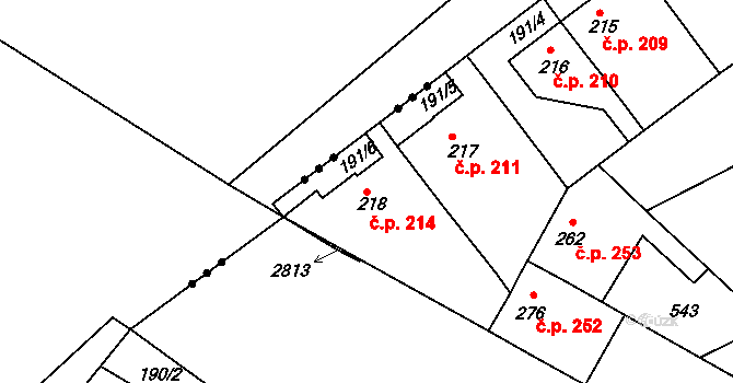 Neratovice 214 na parcele st. 218 v KÚ Neratovice, Katastrální mapa