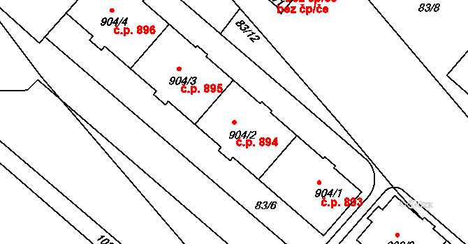 Neratovice 894 na parcele st. 904/2 v KÚ Neratovice, Katastrální mapa