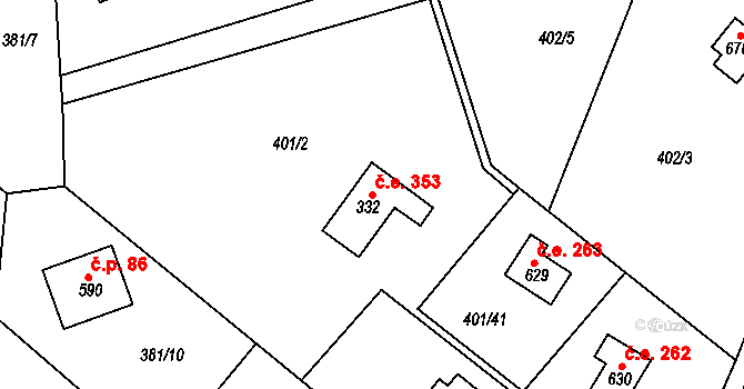 Čisovice 353 na parcele st. 332 v KÚ Čisovice, Katastrální mapa