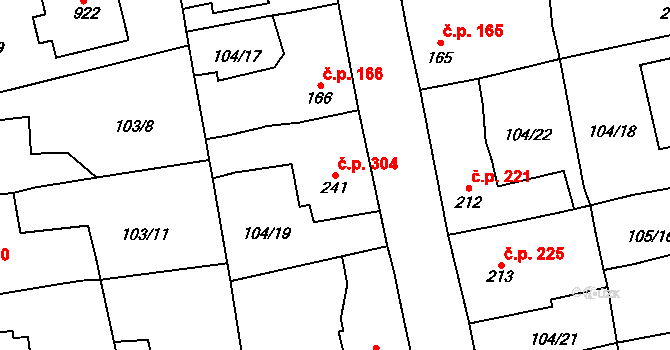 Rudná 304 na parcele st. 241 v KÚ Dušníky u Rudné, Katastrální mapa