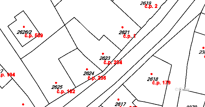 Veselí nad Lužnicí I 204, Veselí nad Lužnicí na parcele st. 2623 v KÚ Veselí nad Lužnicí, Katastrální mapa