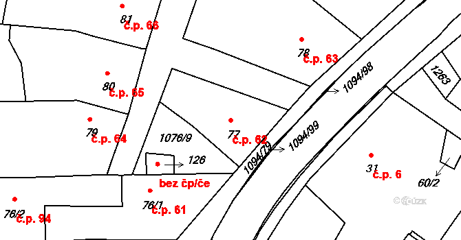 Borovy 62 na parcele st. 77 v KÚ Borovy, Katastrální mapa