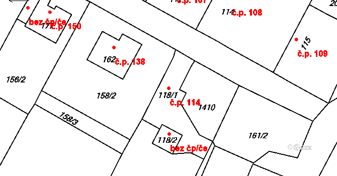 Skočice 114, Přeštice na parcele st. 118/1 v KÚ Skočice u Přeštic, Katastrální mapa