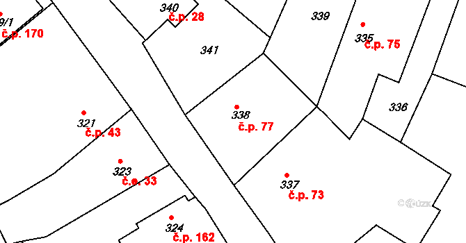 Bušovice 77 na parcele st. 338 v KÚ Bušovice, Katastrální mapa