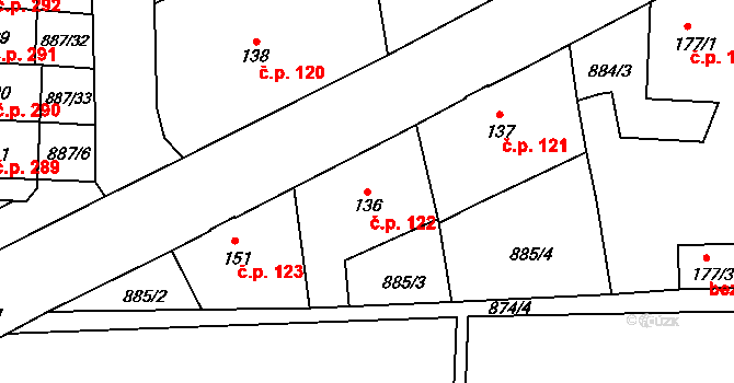 Velká Ves 122, Broumov na parcele st. 136 v KÚ Velká Ves u Broumova, Katastrální mapa