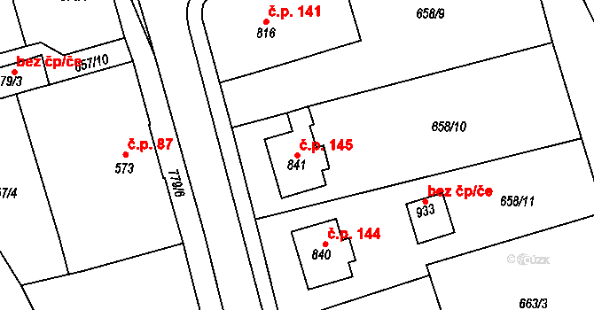Olivětín 145, Broumov na parcele st. 841 v KÚ Broumov, Katastrální mapa