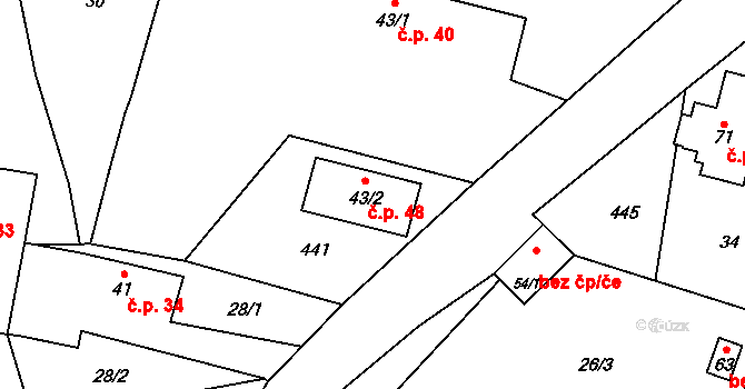 Rtyně 48, Zaloňov na parcele st. 43/2 v KÚ Rtyně, Katastrální mapa