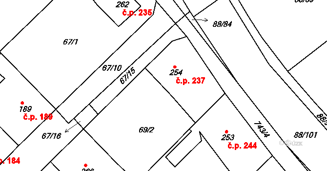 Trnová 237 na parcele st. 254 v KÚ Trnová u Plzně, Katastrální mapa