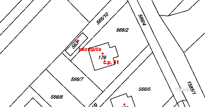 Štíty 61 na parcele st. 179 v KÚ Štíty-město, Katastrální mapa