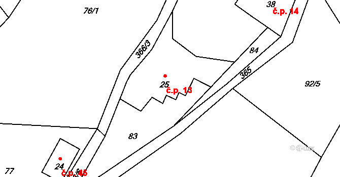 Mezná 13, Hřensko na parcele st. 25 v KÚ Mezná u Hřenska, Katastrální mapa