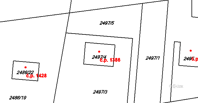 Lutyně 1386, Orlová na parcele st. 2497/4 v KÚ Horní Lutyně, Katastrální mapa