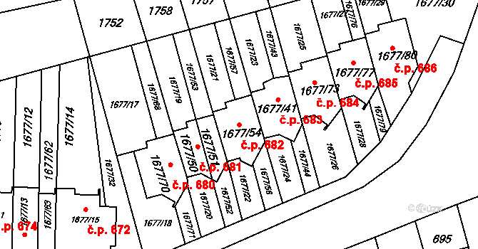 Fulnek 682 na parcele st. 1677/54 v KÚ Fulnek, Katastrální mapa