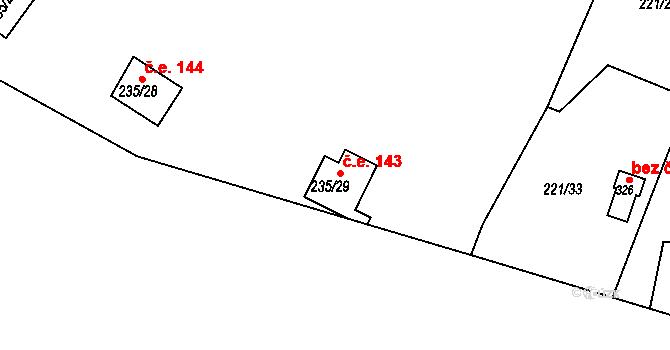 Lipno 143, Líšťany na parcele st. 235/29 v KÚ Těchoděly, Katastrální mapa
