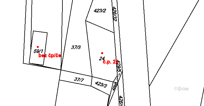 Chocenická Lhota 22, Chocenice na parcele st. 24 v KÚ Chocenická Lhota, Katastrální mapa