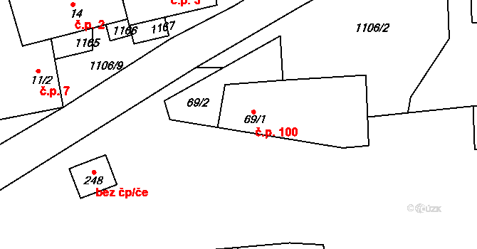 Černochov 100, Peruc na parcele st. 69/1 v KÚ Černochov, Katastrální mapa