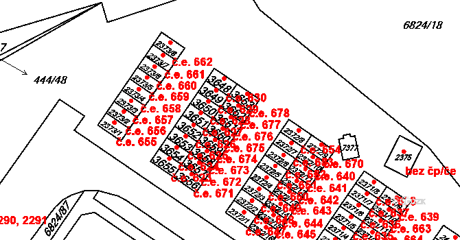 Žatec 676 na parcele st. 3661 v KÚ Žatec, Katastrální mapa