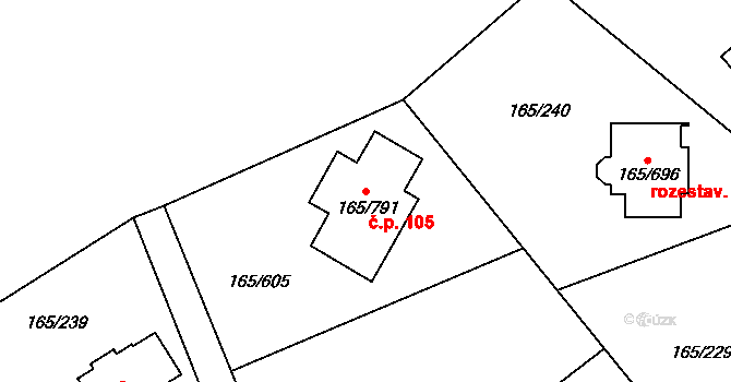 Pod Rohem 105, Jenišov na parcele st. 165/791 v KÚ Jenišov, Katastrální mapa