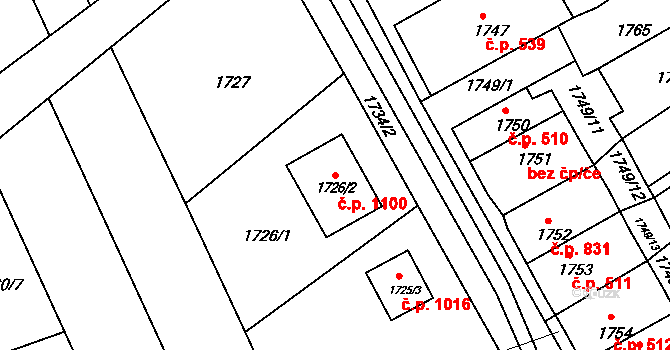 Štramberk 1100 na parcele st. 1726/2 v KÚ Štramberk, Katastrální mapa