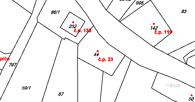 Merklovice 23, Vamberk na parcele st. 44 v KÚ Merklovice, Katastrální mapa