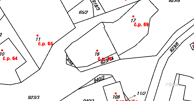 Lhoty u Potštejna 90 na parcele st. 16 v KÚ Lhoty u Potštejna, Katastrální mapa