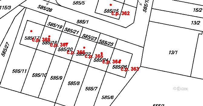 Štěnovice 364 na parcele st. 585/24 v KÚ Štěnovice, Katastrální mapa