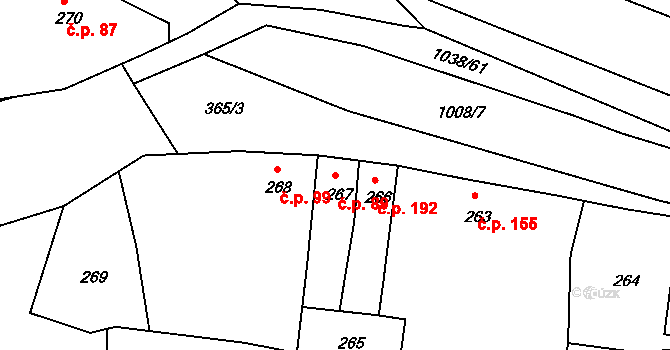 Všetuly 89, Holešov na parcele st. 267 v KÚ Všetuly, Katastrální mapa